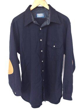 Pendleton Wool Shirt Elbow Patches Navy Vintage Size XL